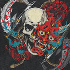 Retro Black Mask Skull Washed T-Shirt — back view