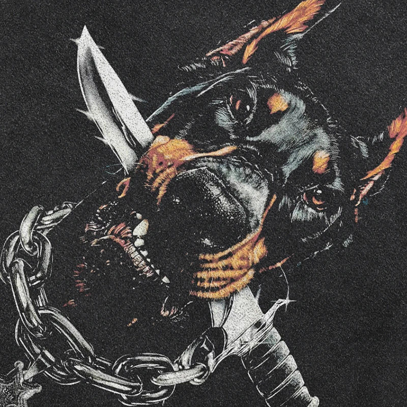 Washed Black Doberman Dog Graphic Oversized T-Shirt — front view