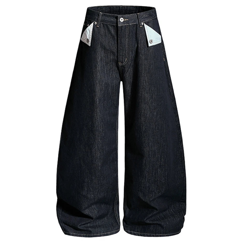 Wide Vintage Black Denim Baggy Jeans — fabric close-up