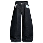Wide Vintage Black Denim Baggy Jeans — fabric close-up