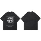 Vintage Retro Black Faded T-Shirt — fabric close-up