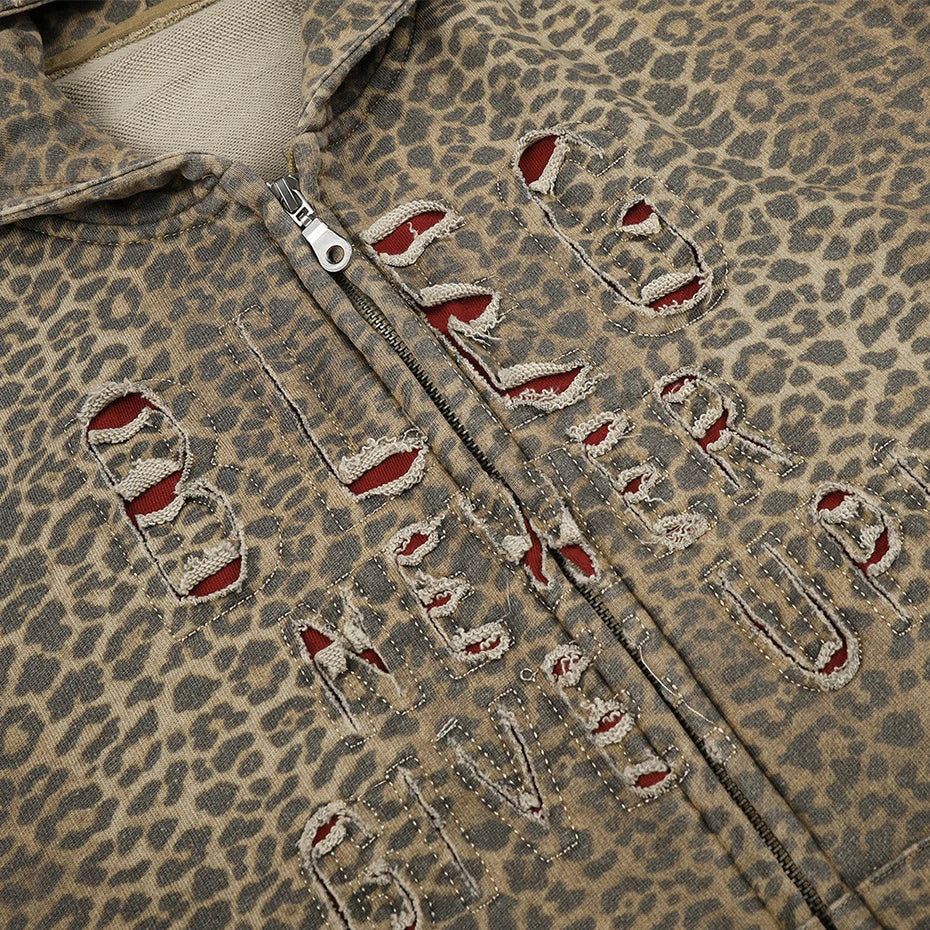 Vintage Leopard Hooded Oversized Jacket — detail shot