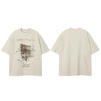 White Beige Cat Graphic T-Shirt — fit shot