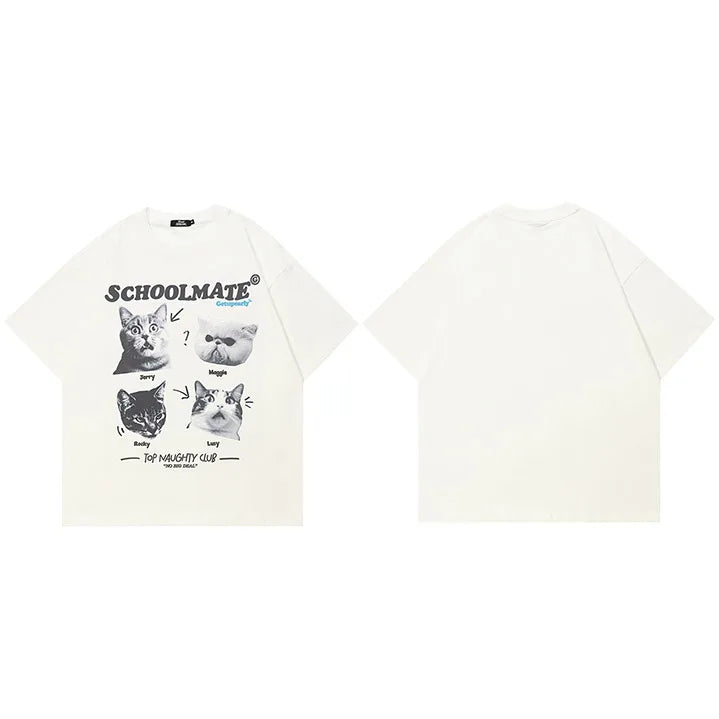 White Cat Graphic T-Shirt — fabric close-up