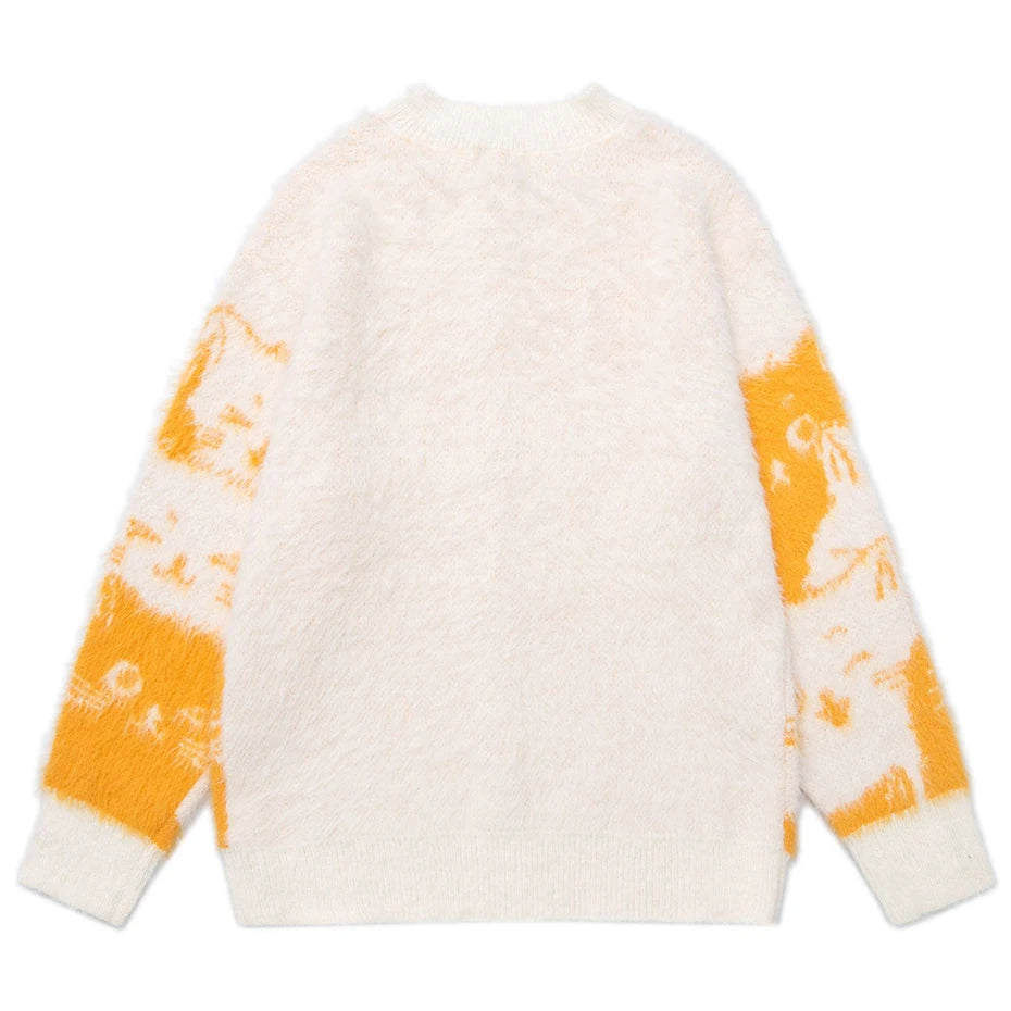Car Y2K Cat Graphic Knit Oversized Sweater — front view