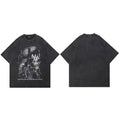 Retro Black Scary Ghost Washed T-Shirt — fabric close-up