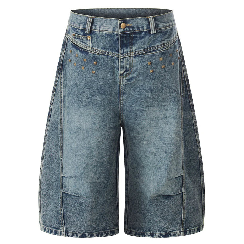 Punk Blue Loose Denim Shorts — fabric close-up