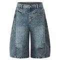 Punk Blue Loose Denim Shorts — fabric close-up