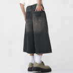 Wide Vintage Blue Loose Denim Shorts — fabric close-up