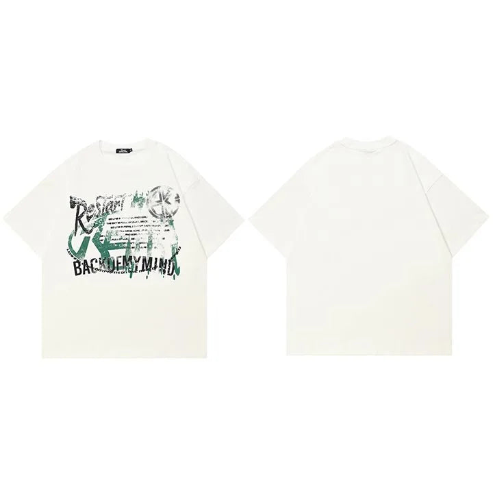 Aesthetic White Graphic T-Shirt — fabric close-up