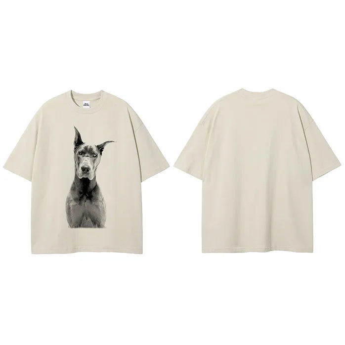 White Beige Doberman Dog Graphic T-Shirt — side view