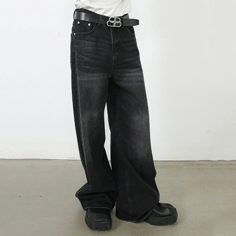 Vintage Black Denim Baggy Jeans — front view