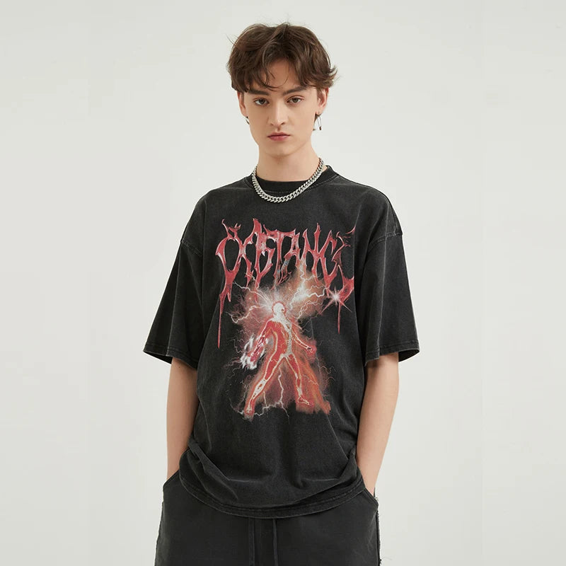 Retro Black Lightning Washed T-Shirt — front view
