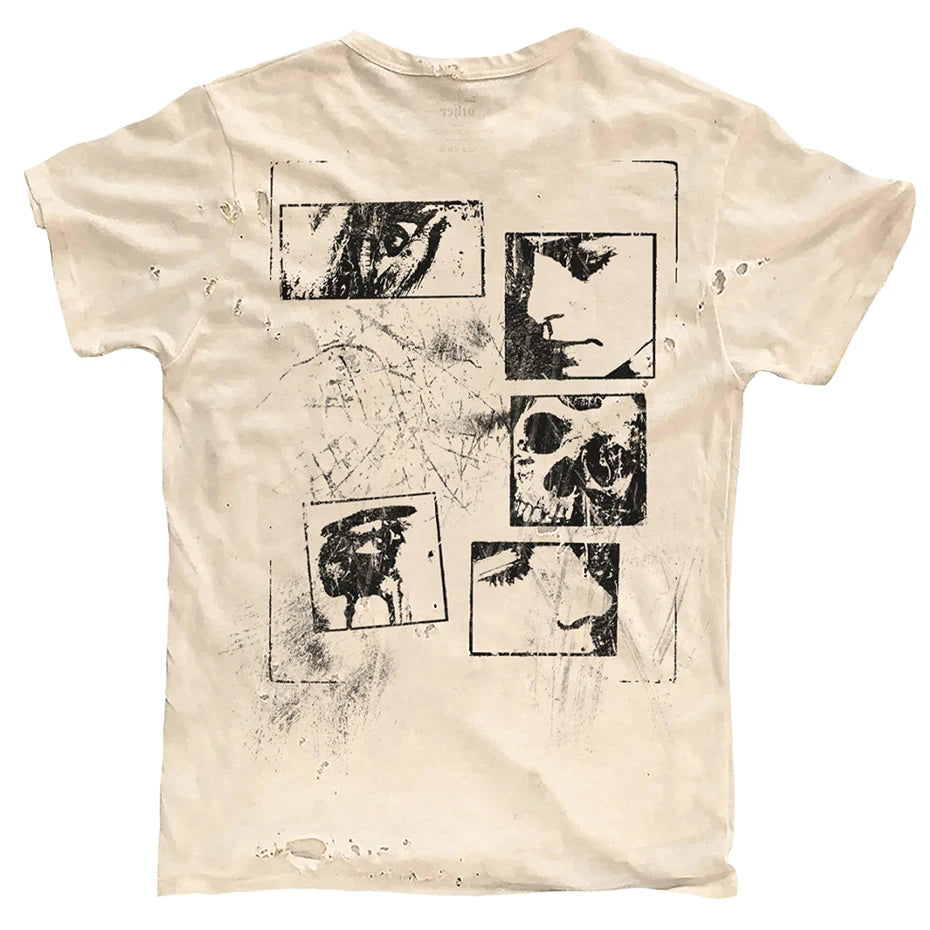 Punk Graffiti Ripped Loose T-Shirt — detail shot
