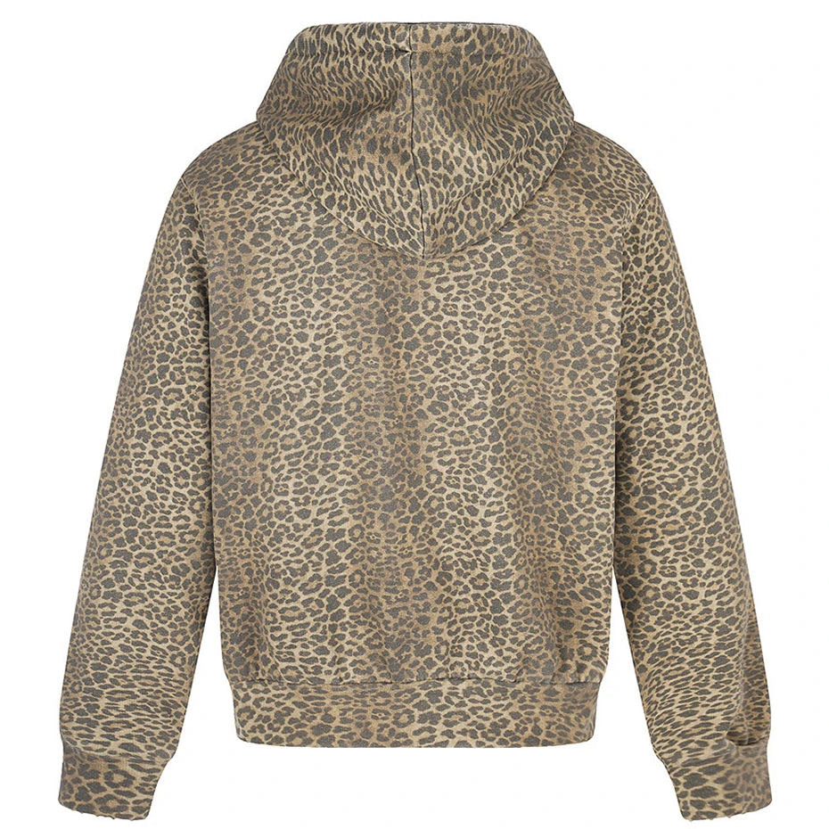 Vintage Leopard Hooded Oversized Jacket — front view