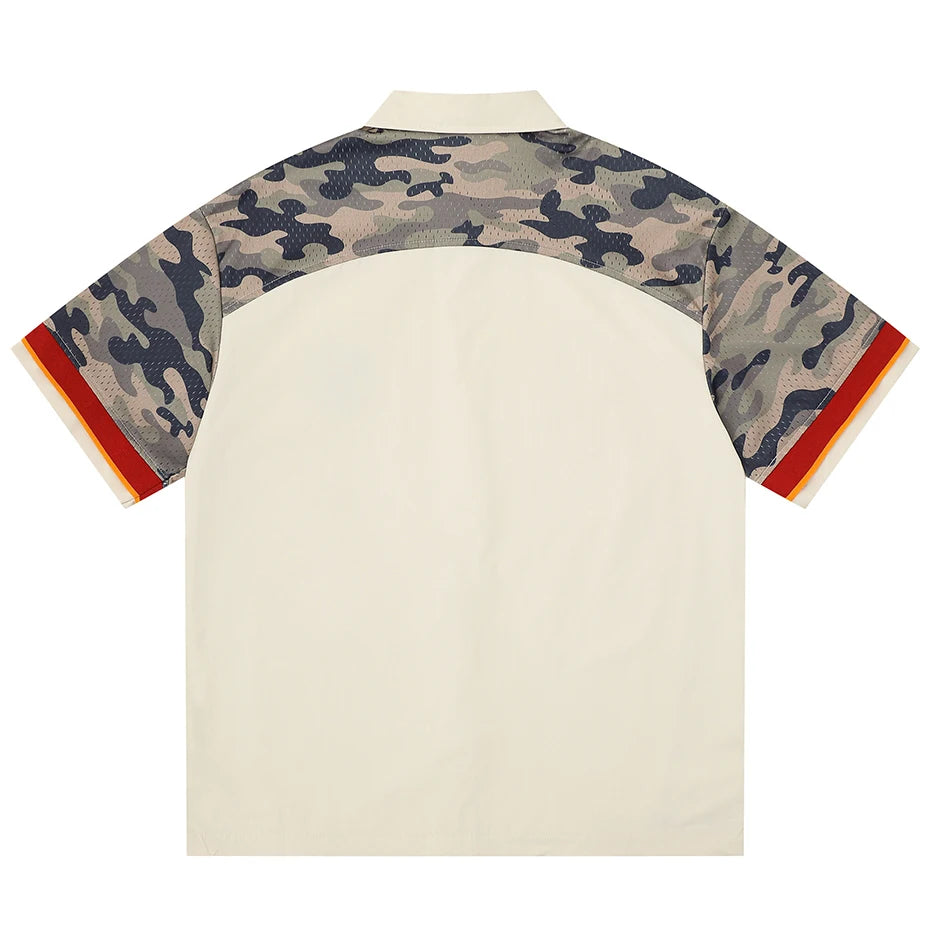 Camouflage Patchwork Oversized Shirt — front view