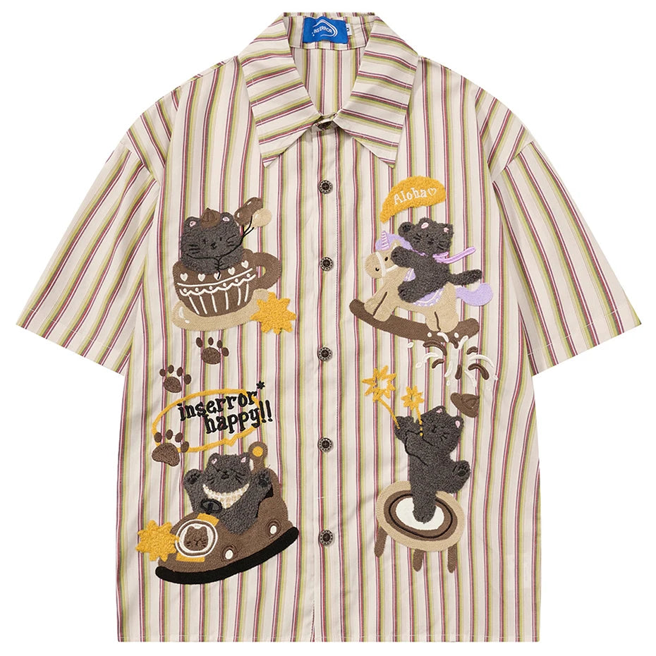 Vintage Striped Cat Graphic Shirt — styling shot