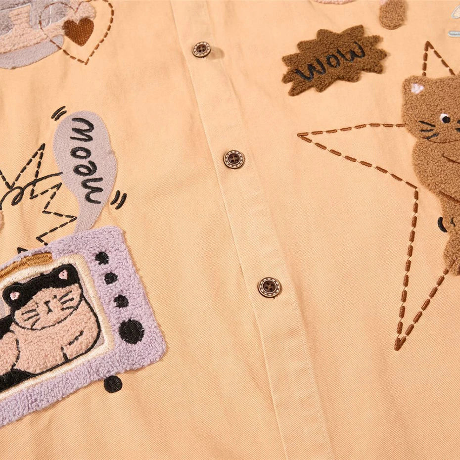 Long Vintage Cat Graphic Oversized Shirt — detail shot