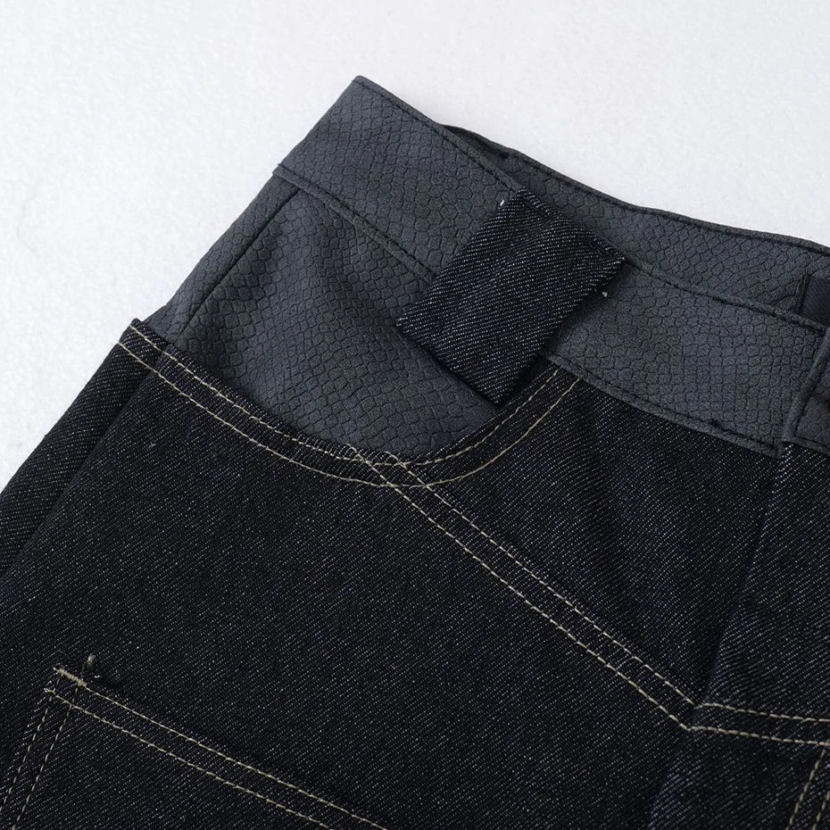 Black Embroidered Denim Baggy Jeans — detail shot