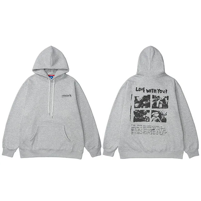 Bear Letter Print Fleece Hoodie — fit shot