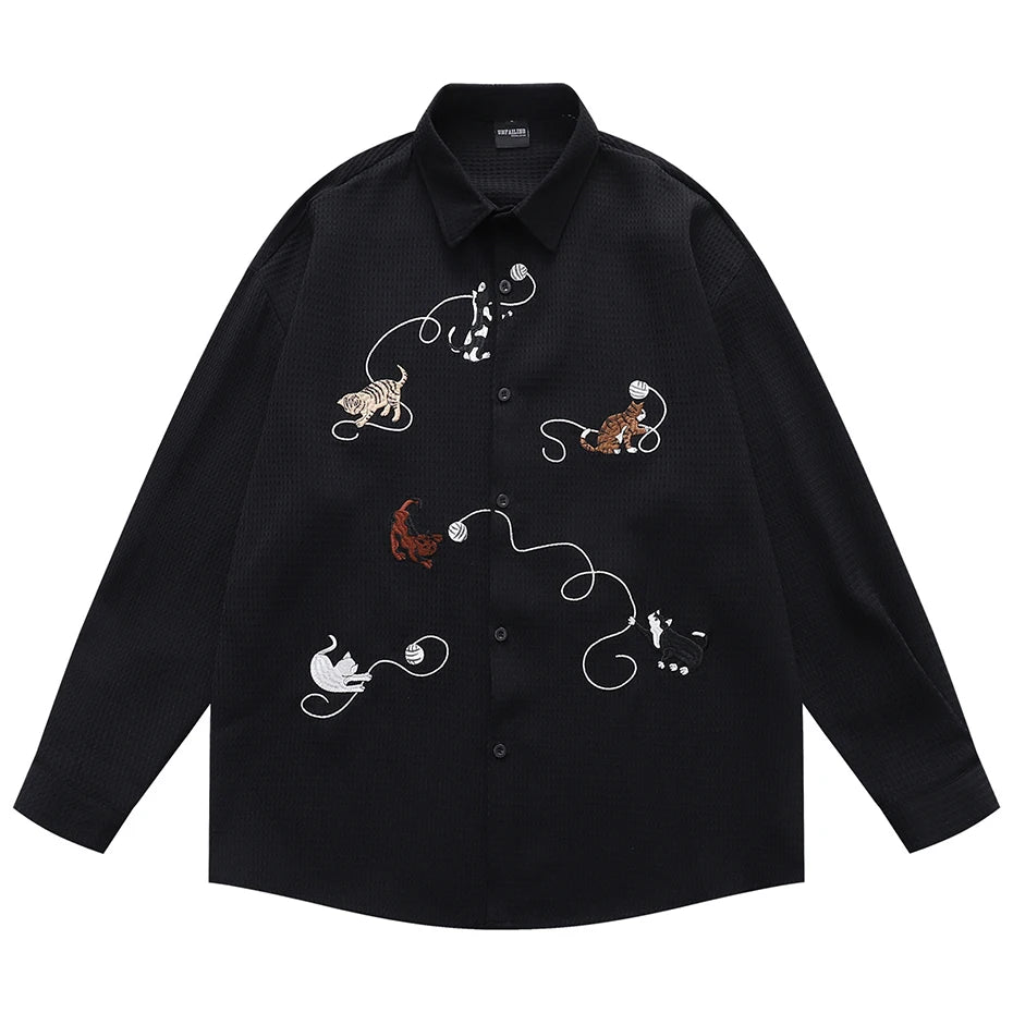Vintage Cats Oversized Shirt — detail shot