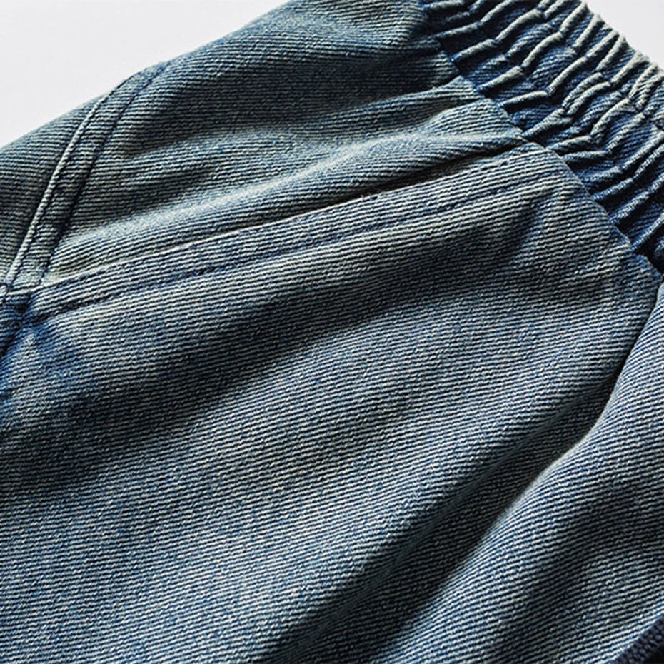 Car Vintage Blue Loose Denim Shorts — back view