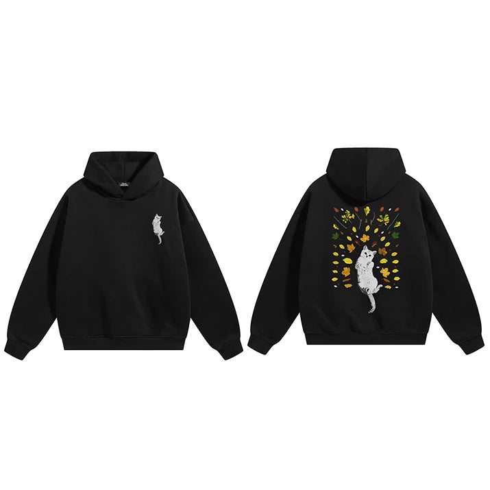 White Cat Print Hoodie — styling shot