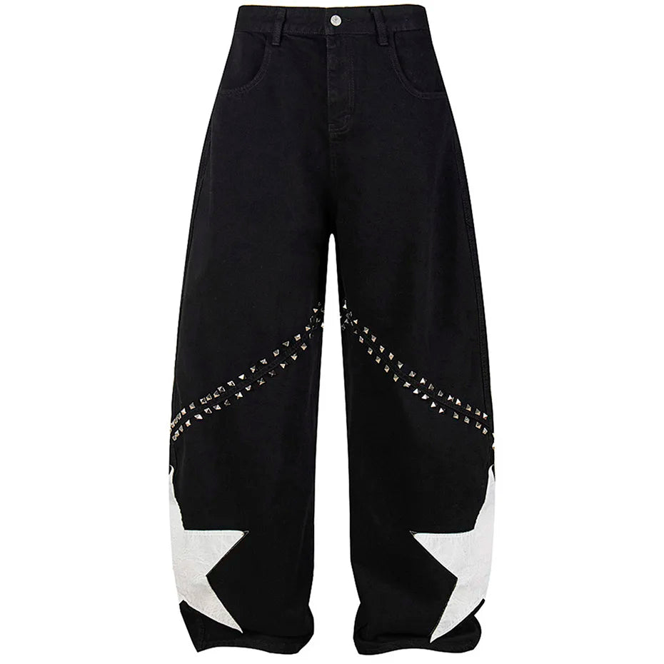 Punk Star Patchwork Denim Baggy Jeans — styling shot
