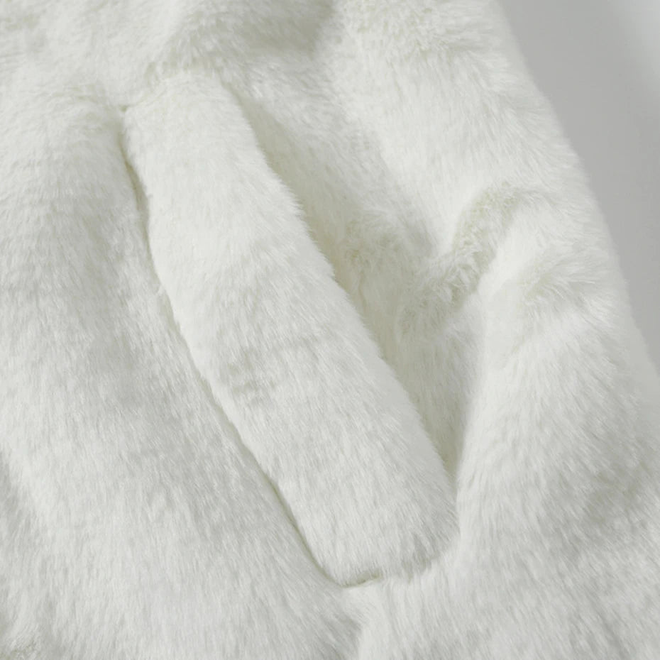 Black Cross Embroidered Fleece Oversized Coat — fabric close-up
