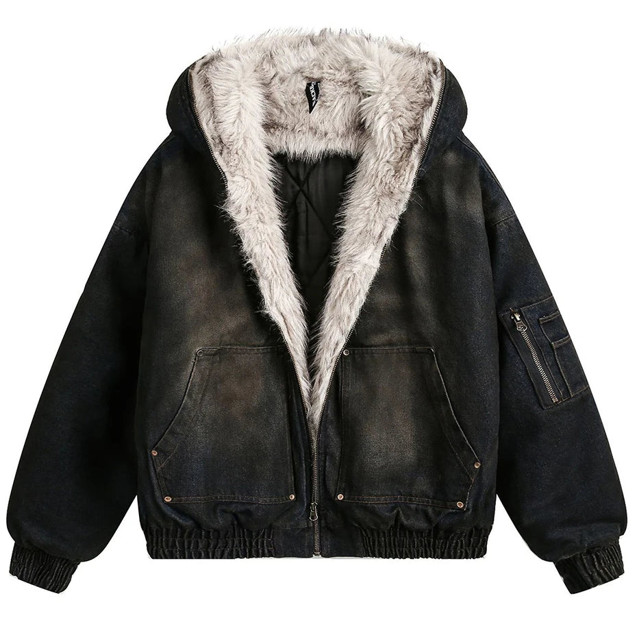 Vintage Padded Denim Oversized Puffer Jacket — styling shot