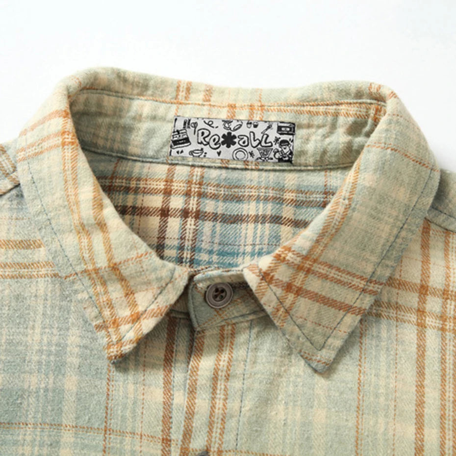 Shirts Vintage Plaid Patchwork Oversized Shirt — back view
