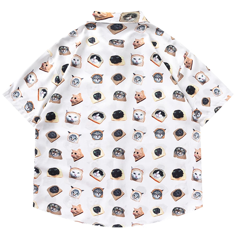 Cat Print Loose Shirt — front view