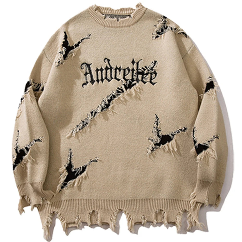 Y2K Vintage Ripped Knit Oversized Sweater — back view