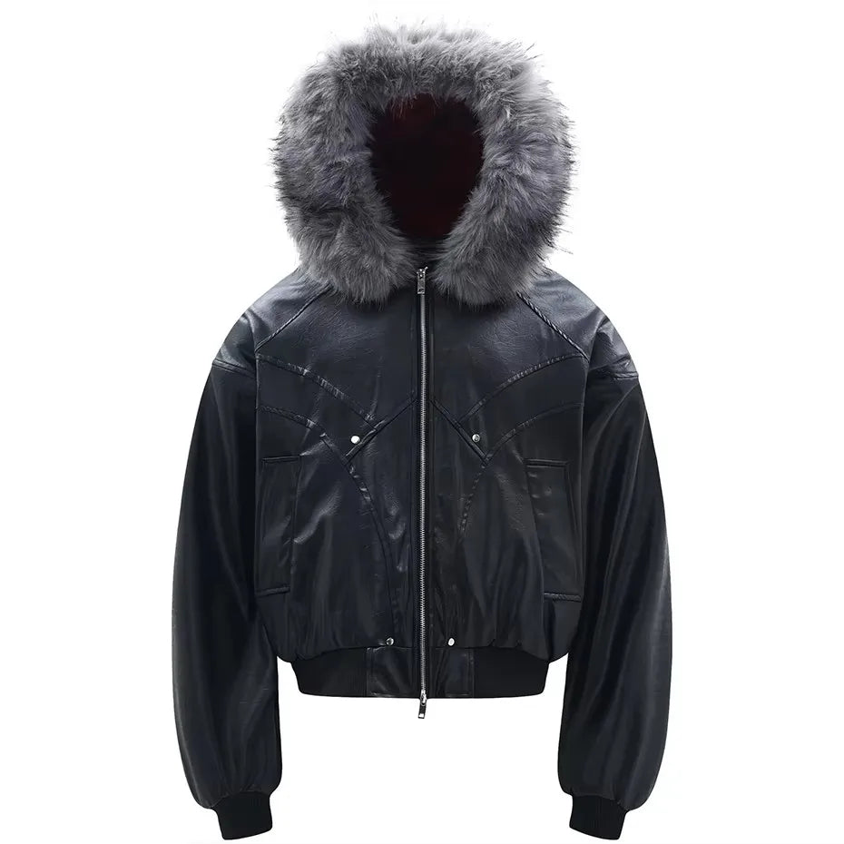 Vintage Padded Fur Oversized Puffer Jacket — flat lay