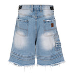 Vintage Blue Ripped Wide Leg Denim Shorts — front view