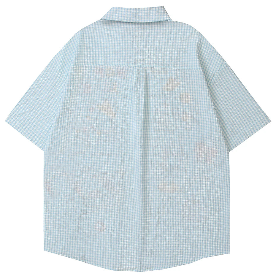 Embroidered Cat Graphic Loose Shirt — front view