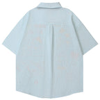 Embroidered Cat Graphic Loose Shirt — front view