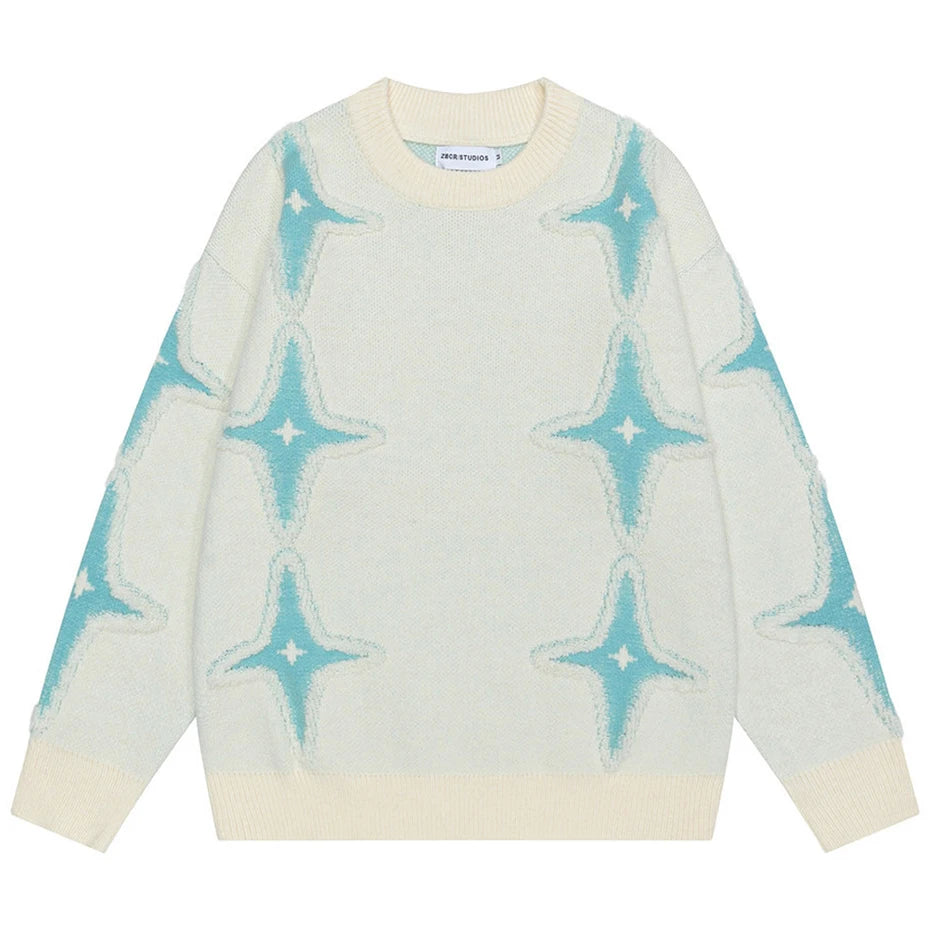 Y2K Star Graphic Knit Oversized Sweater — back view