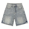 Blue Vintage Loose Denim Shorts — fabric close-up
