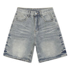 Blue Vintage Loose Denim Shorts — fabric close-up
