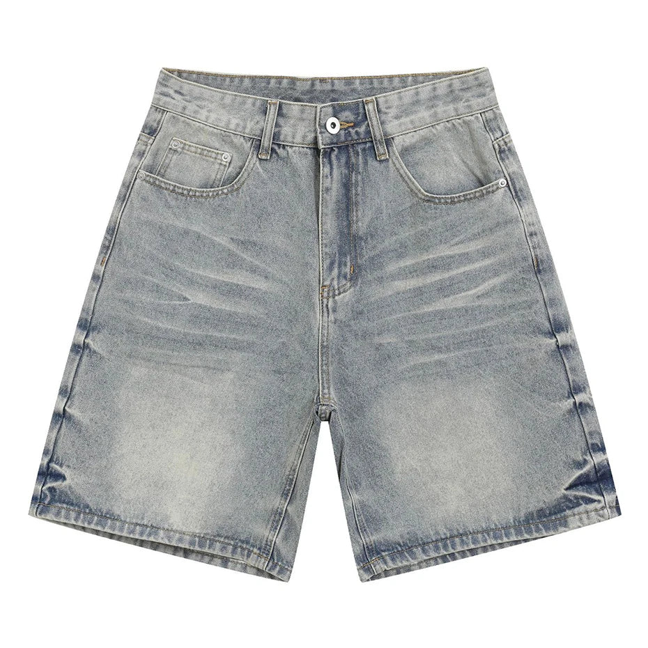 Blue Vintage Loose Denim Shorts — fabric close-up