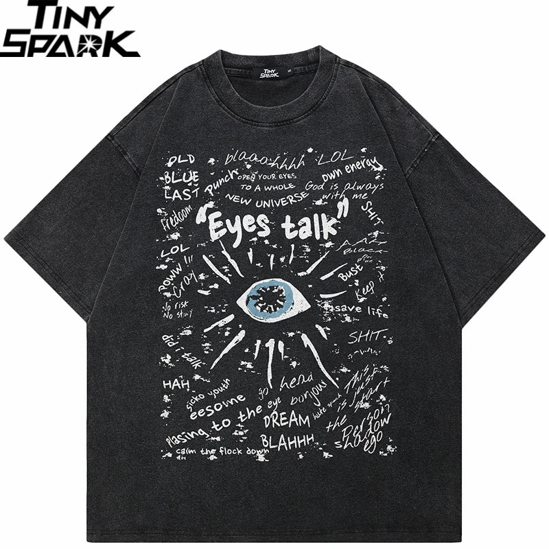 Graphic Vintage Black Eye Graffiti Washed T-Shirt — front view