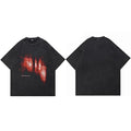 Washed Vintage Black Shadow Graphic Oversized T-Shirt — fabric close-up