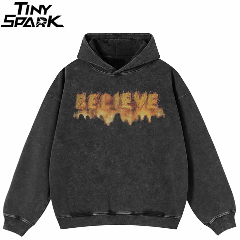 Black Fire Graphic Oversized Hoodie — front view