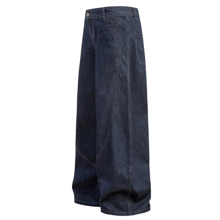 Blue Vintage Black Denim Baggy Jeans — front view
