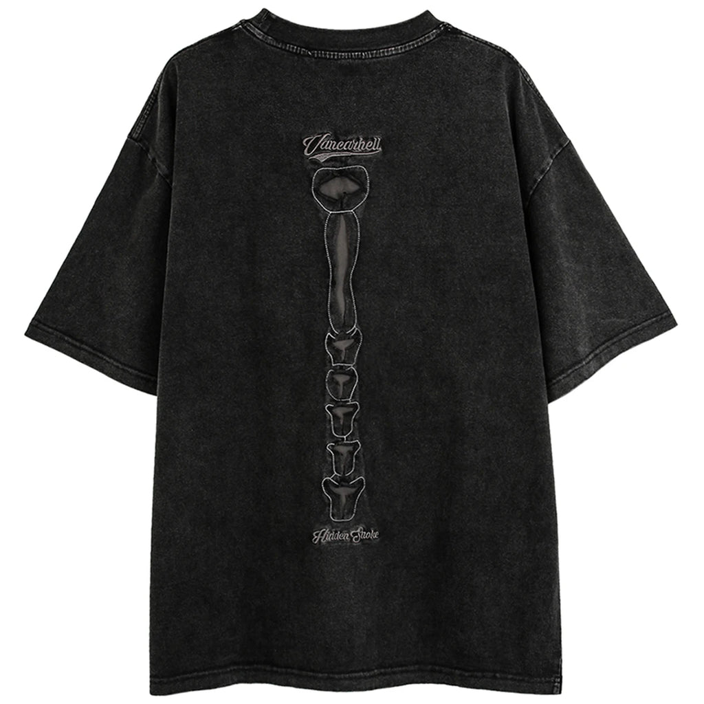 Punk Black Skeleton Ripped Loose T-Shirt — front view