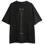 Punk Black Skeleton Ripped Loose T-Shirt — front view