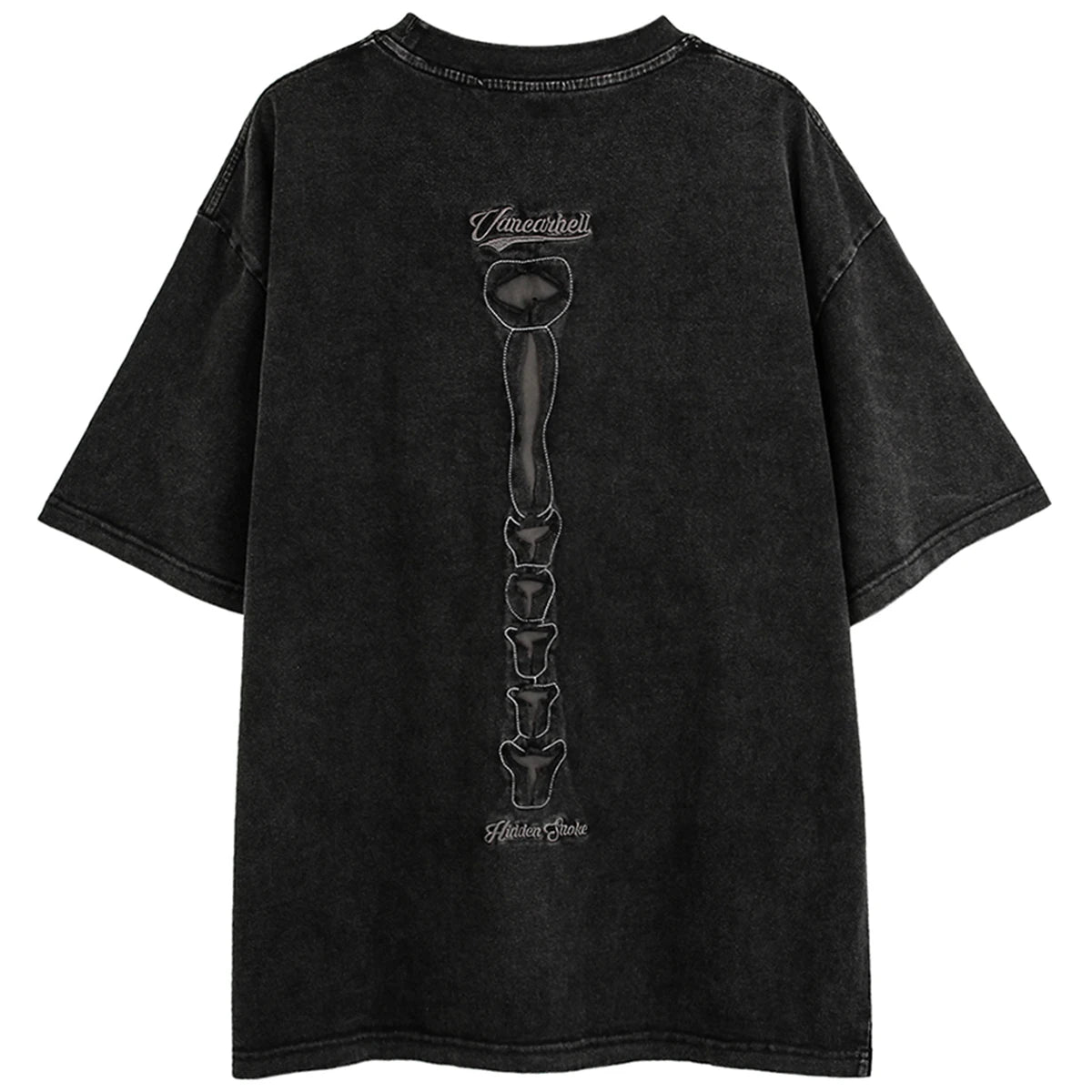Punk Black Skeleton Ripped Loose T-Shirt — front view
