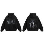 Vintage Black Ghost Graphic Hoodie — fabric close-up