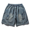 Car Vintage Blue Loose Denim Shorts — fabric close-up
